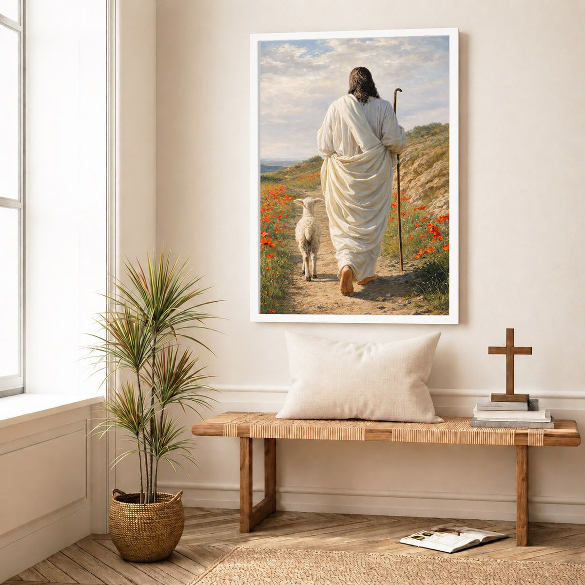The Good Shepherd Jesus Christ Walking with His Flock Poster/Canvas