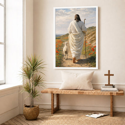The Good Shepherd Jesus Christ Walking with His Flock Poster/Canvas