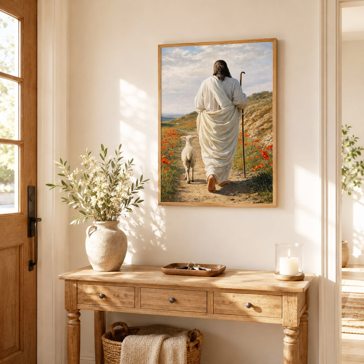 The Good Shepherd Jesus Christ Walking with His Flock Poster/Canvas