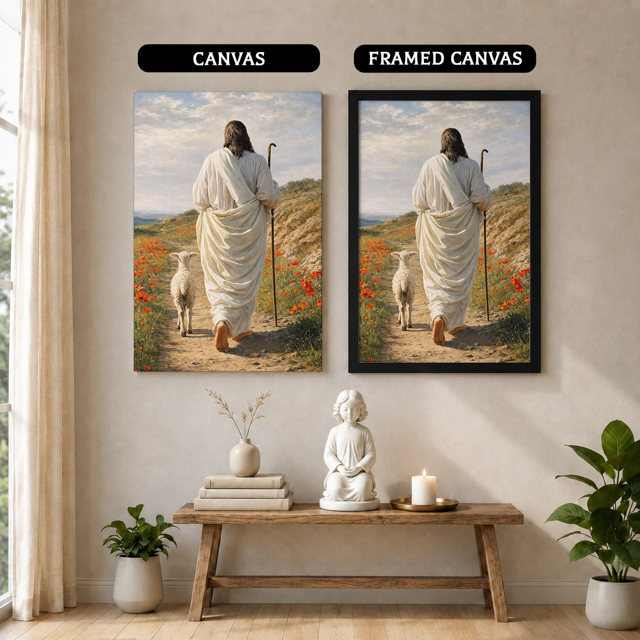 The Good Shepherd Jesus Christ Walking with His Flock Poster/Canvas