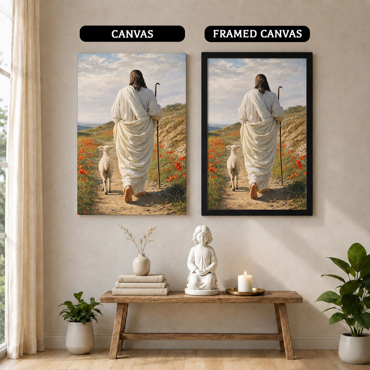 The Good Shepherd Jesus Christ Walking with His Flock Poster/Canvas