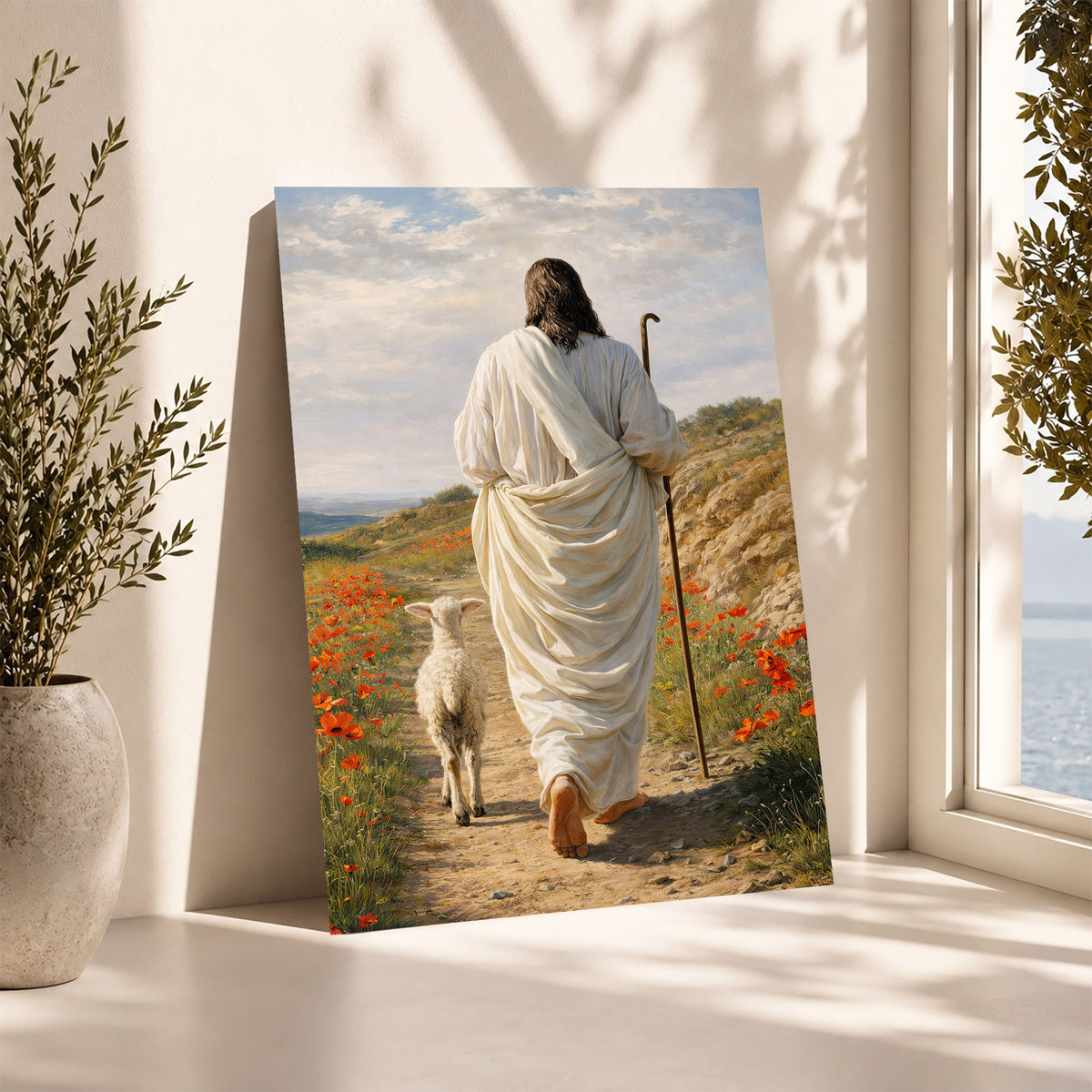 The Good Shepherd Jesus Christ Walking with His Flock Poster/Canvas