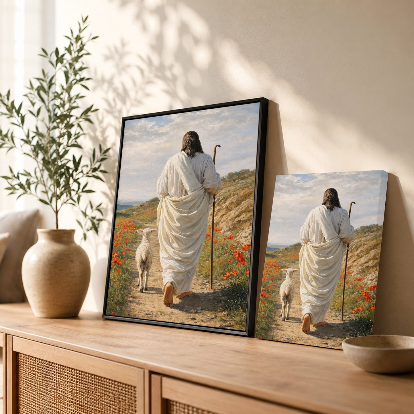 The Good Shepherd Jesus Christ Walking with His Flock Poster/Canvas