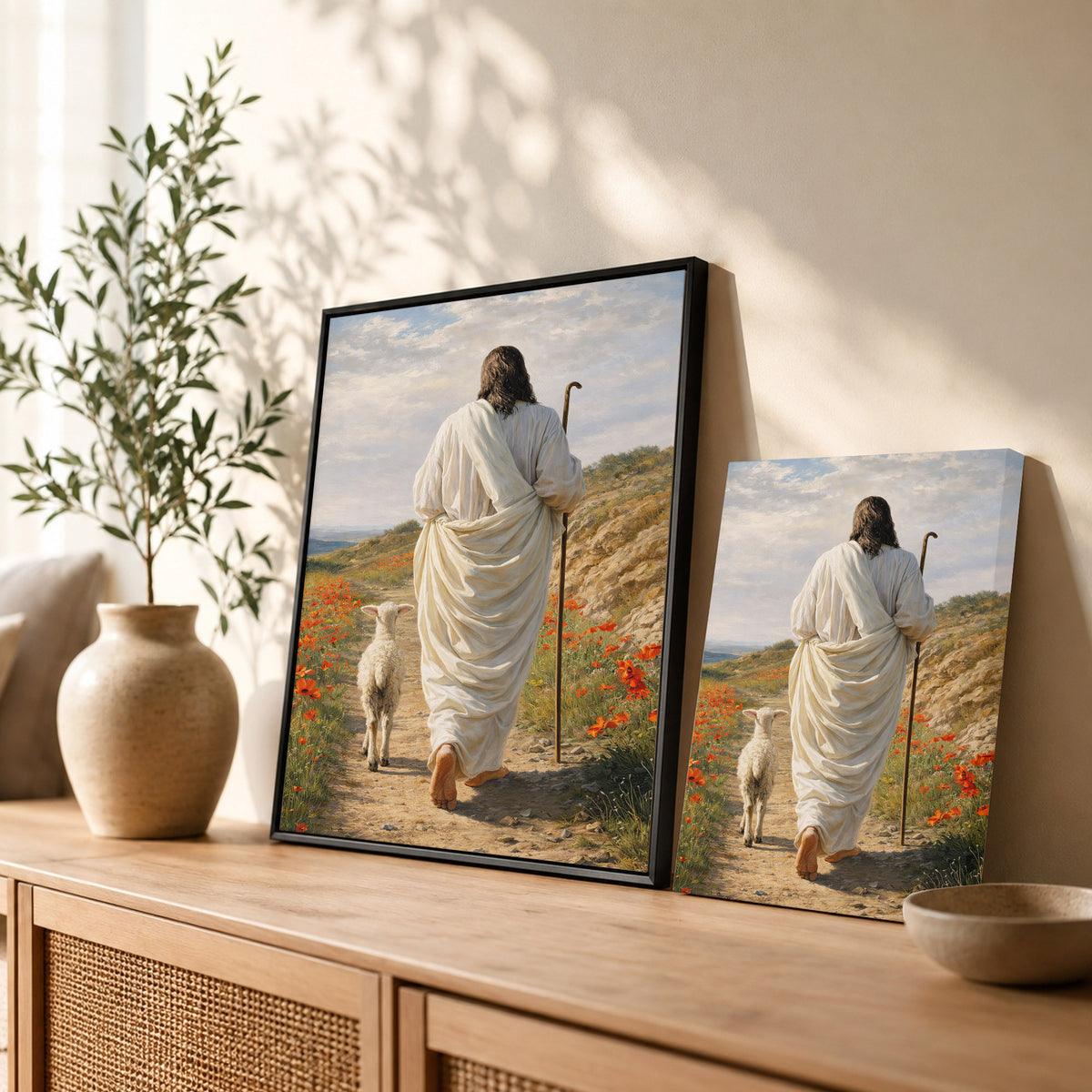 The Good Shepherd Jesus Christ Walking with His Flock Poster/Canvas