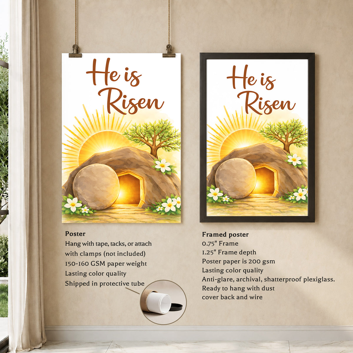 He Is Risen Resurrection Wall Art Poster/Canvas