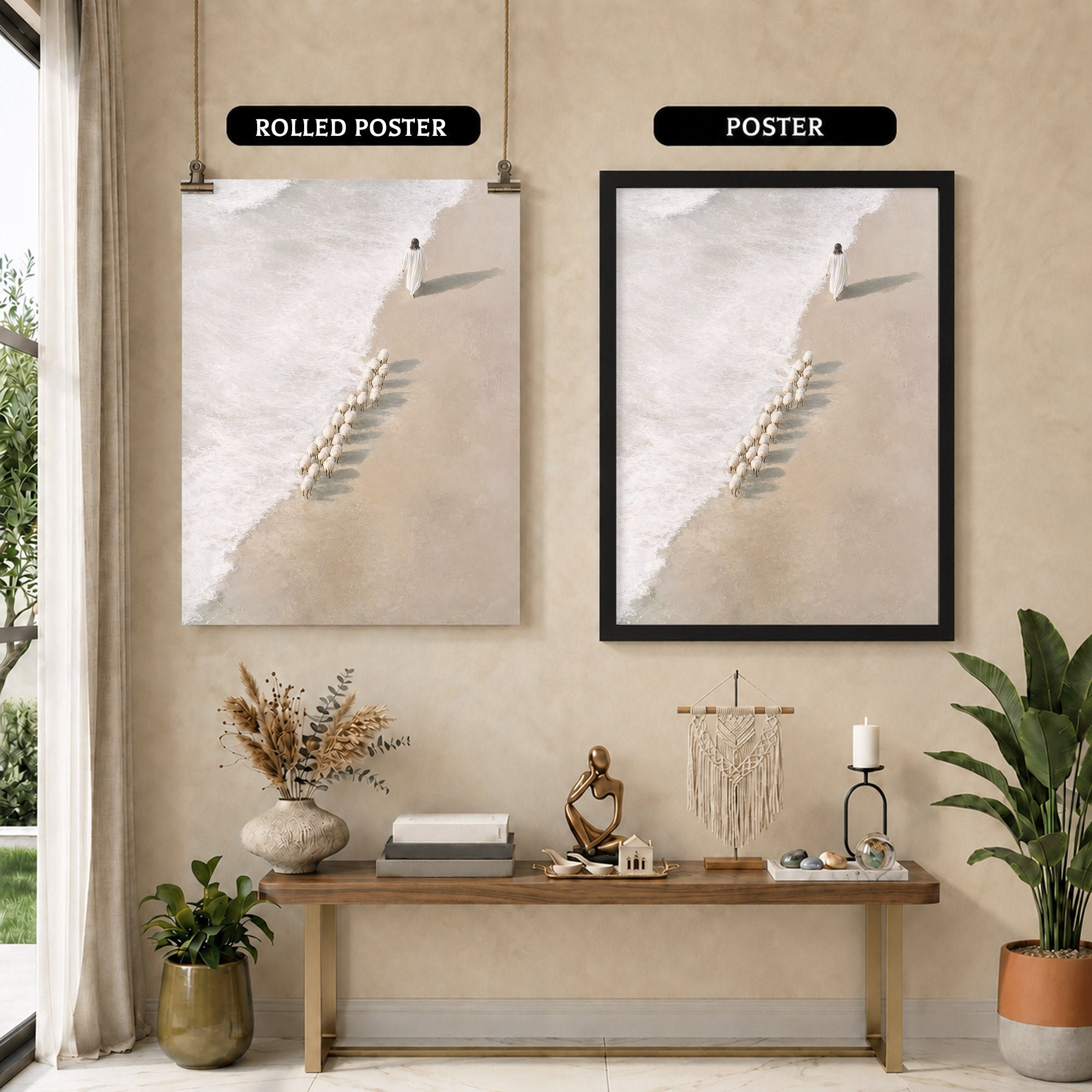Jesus Walking with His Sheep Poster/Canvas