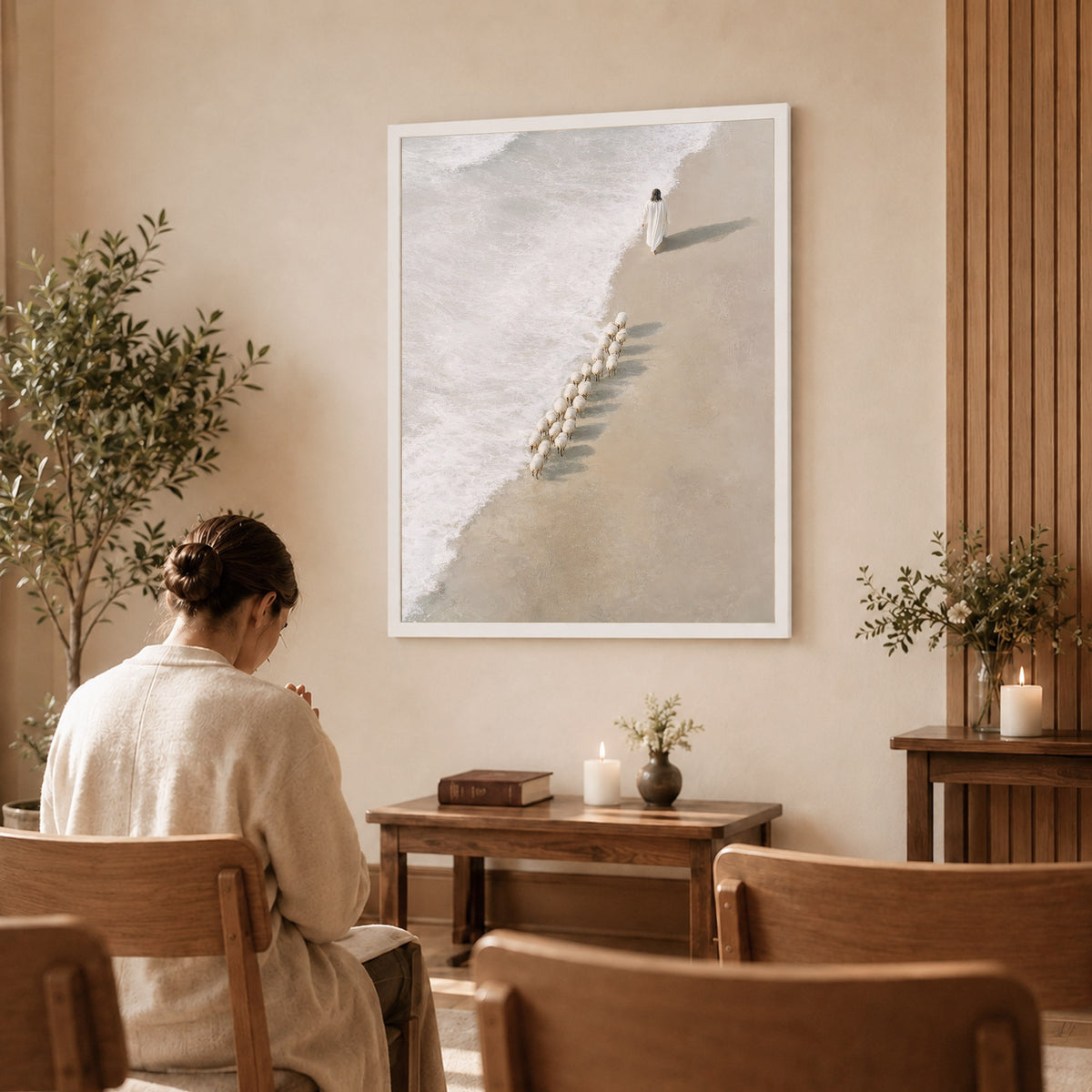 Jesus Walking with His Sheep Poster/Canvas