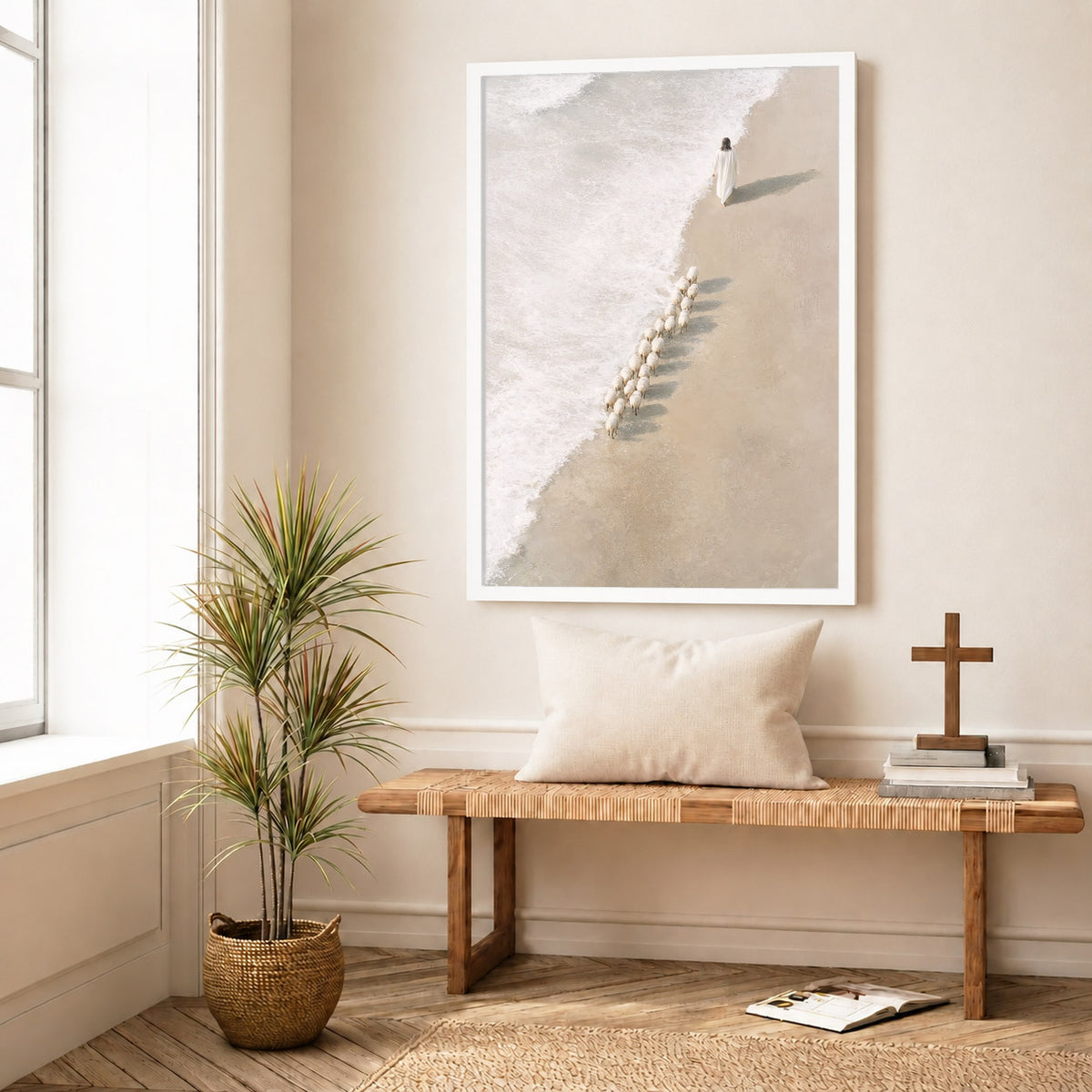 Jesus Walking with His Sheep Poster/Canvas