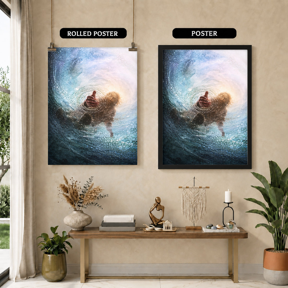 Jesus Saving Peter from the Water - Faith and Rescue Poster/Canvas
