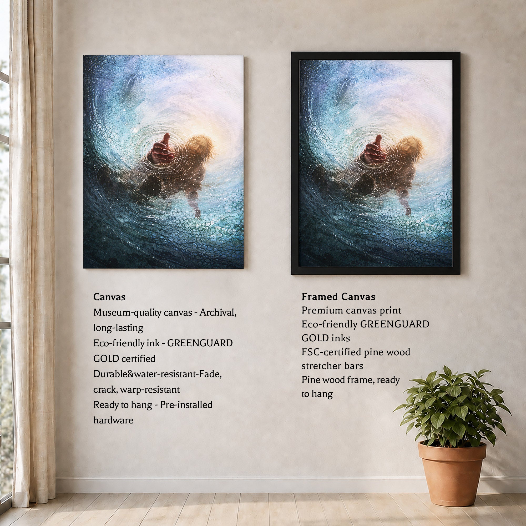 Jesus Saving Peter from the Water - Faith and Rescue Poster/Canvas