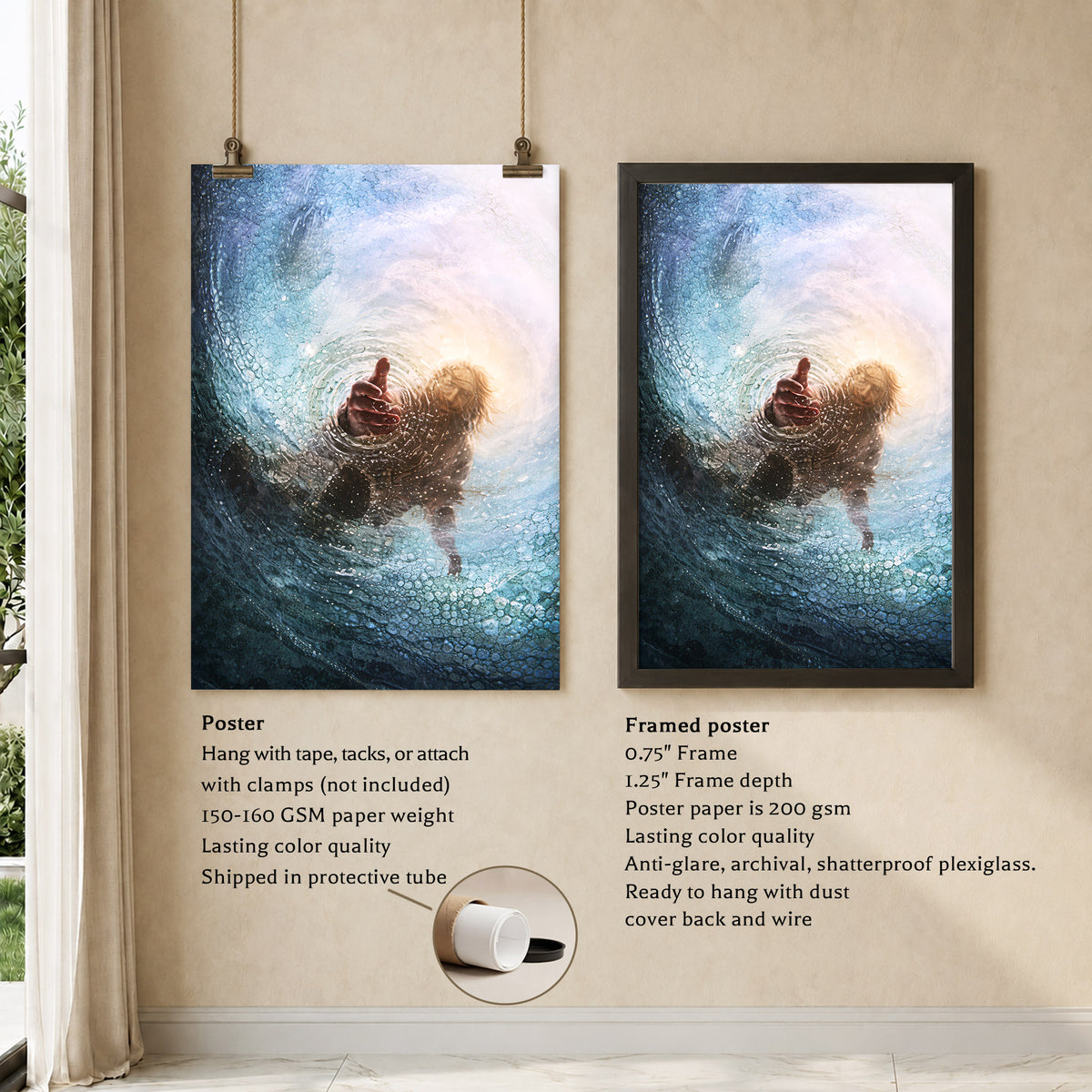Jesus Saving Peter from the Water - Faith and Rescue Poster/Canvas