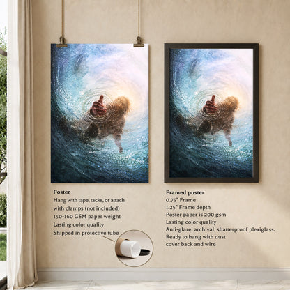 Jesus Saving Peter from the Water - Faith and Rescue Poster/Canvas