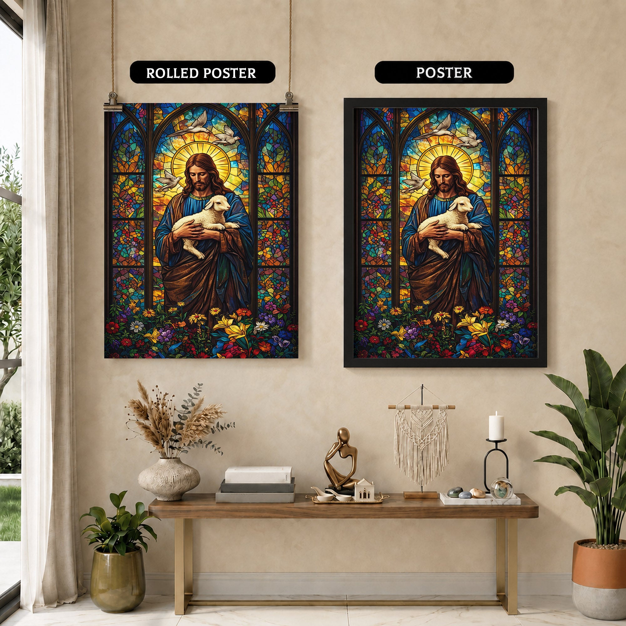 The Good Shepherd – Stained Glass Jesus Wall Art Poster/Canvas
