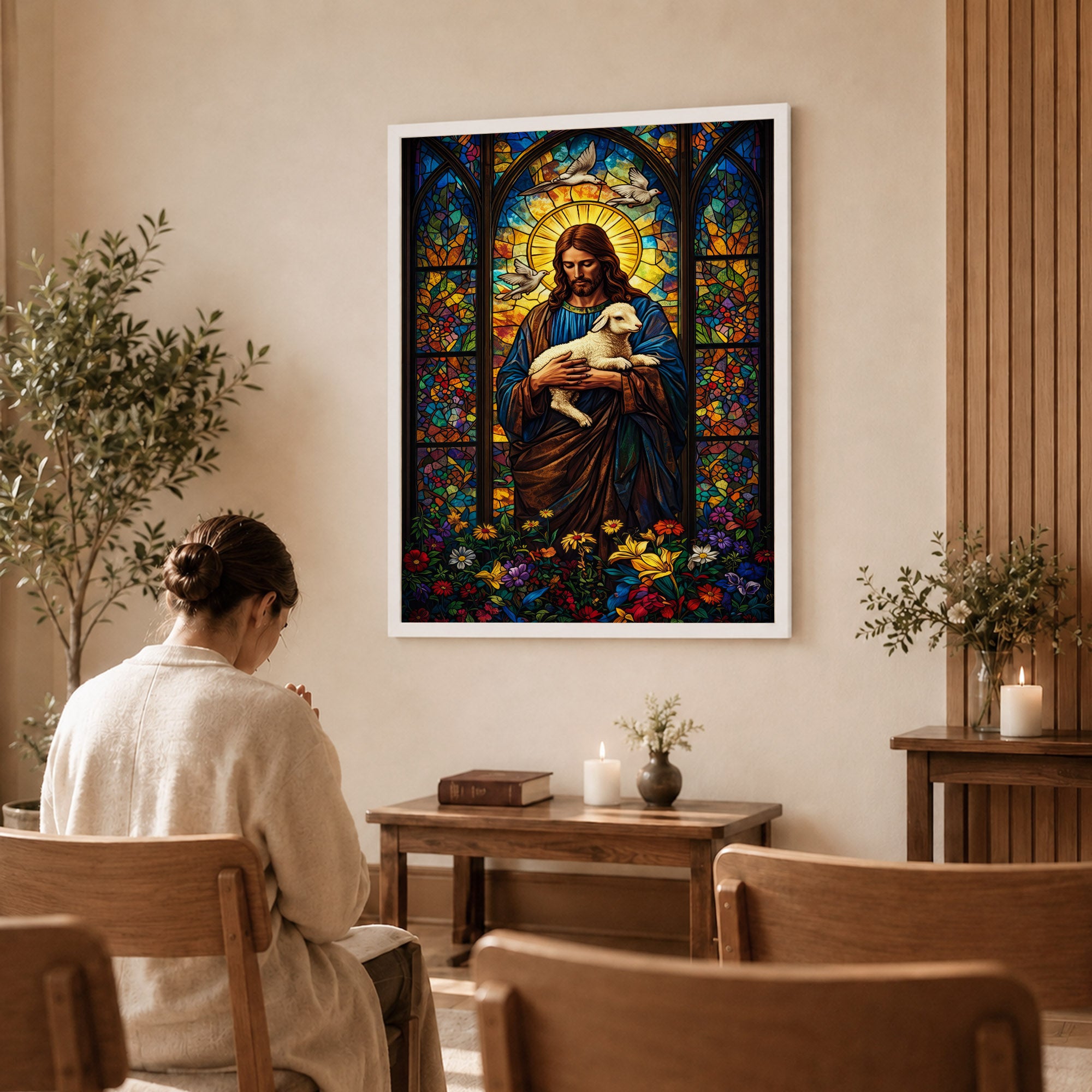 The Good Shepherd – Stained Glass Jesus Wall Art Poster/Canvas