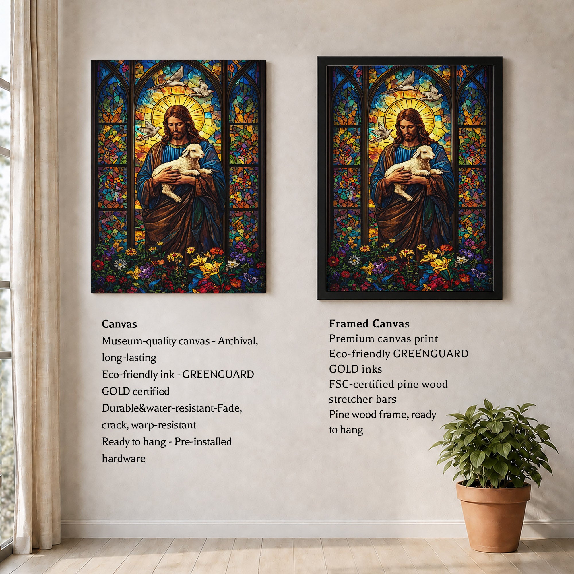 The Good Shepherd – Stained Glass Jesus Wall Art Poster/Canvas