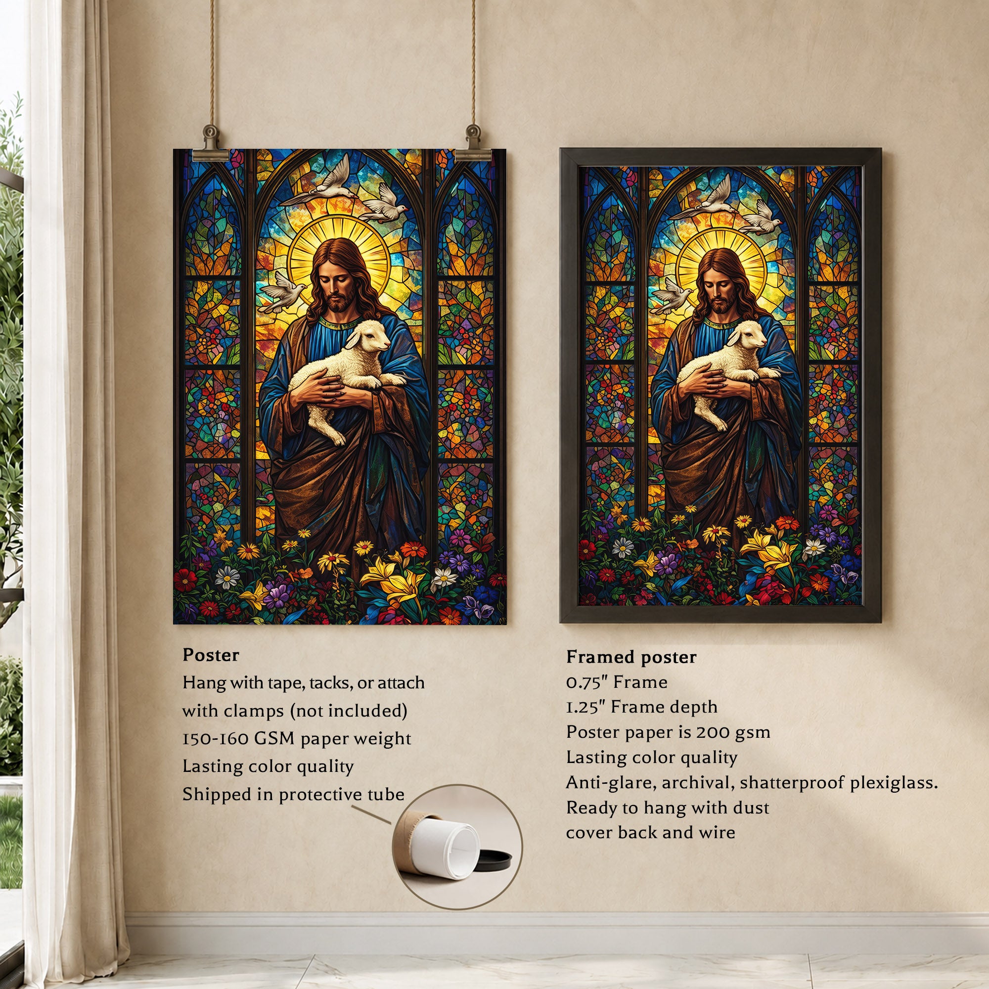 The Good Shepherd – Stained Glass Jesus Wall Art Poster/Canvas