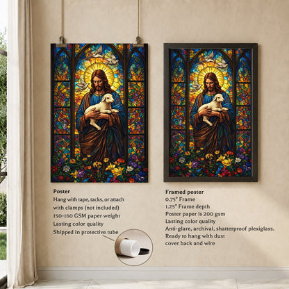 The Good Shepherd – Stained Glass Jesus Wall Art Poster/Canvas
