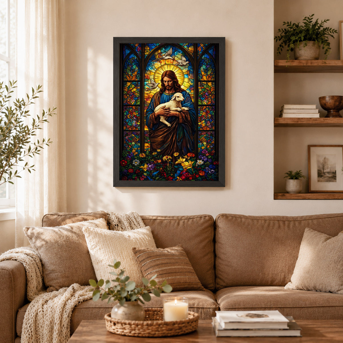 The Good Shepherd – Stained Glass Jesus Wall Art Poster/Canvas