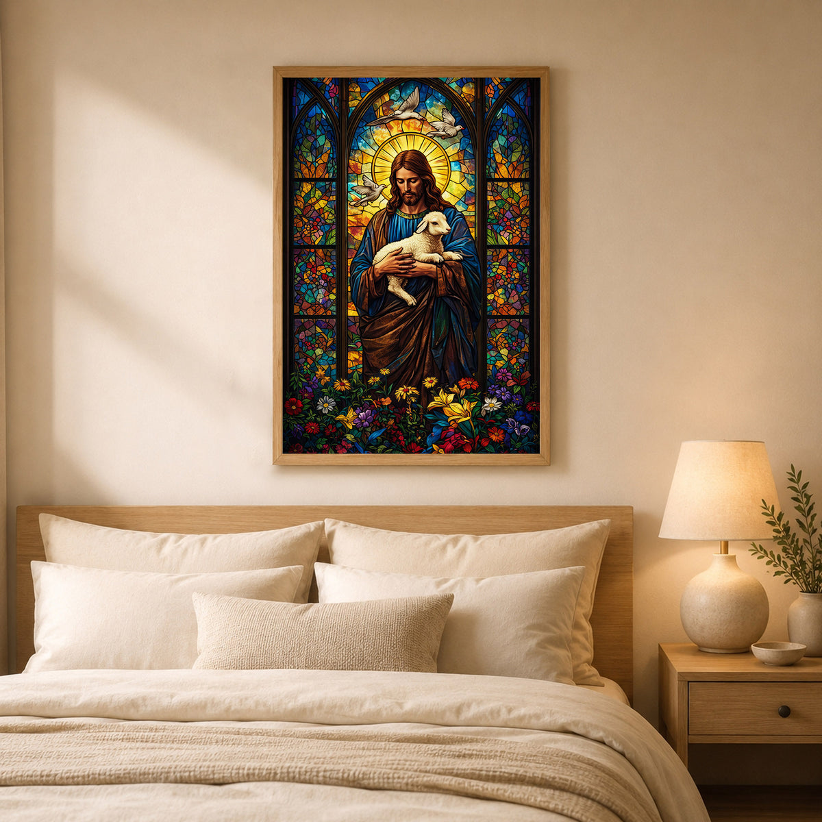 The Good Shepherd – Stained Glass Jesus Wall Art Poster/Canvas
