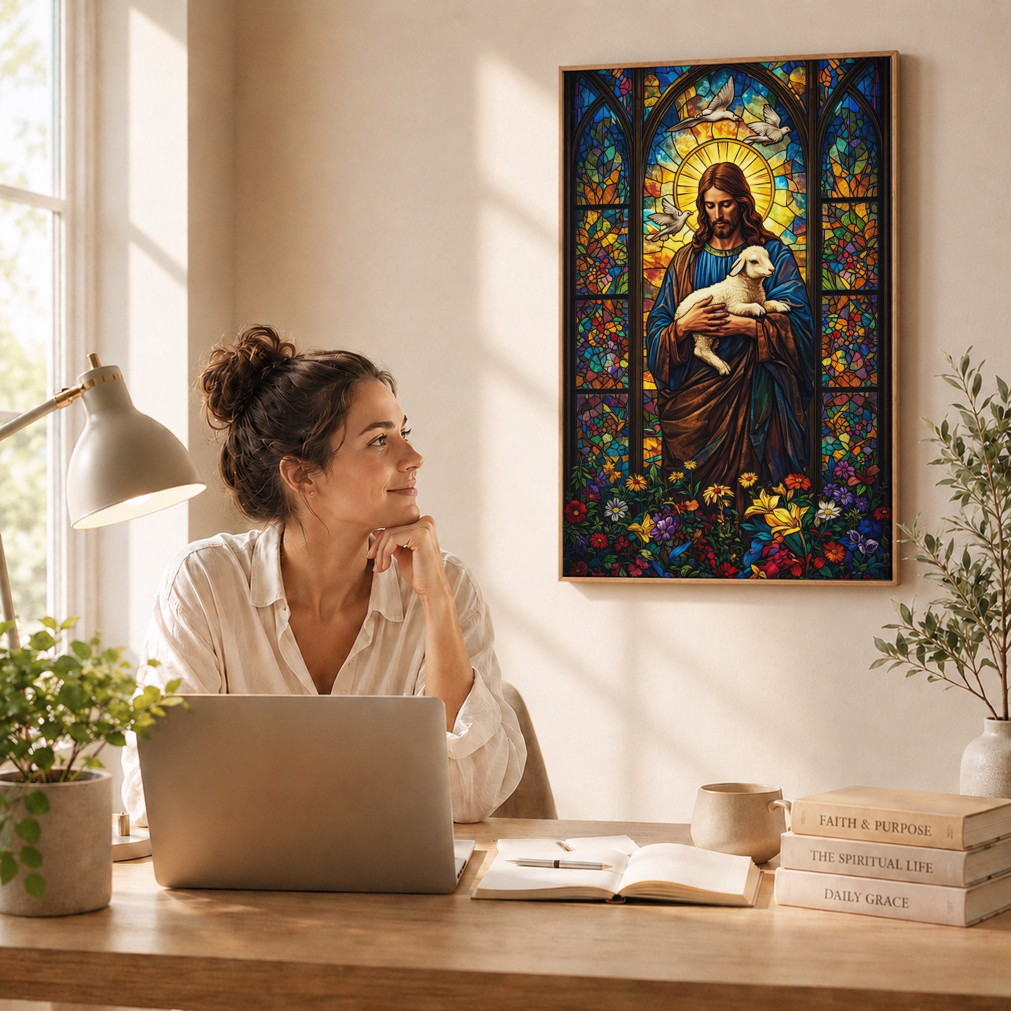 The Good Shepherd – Stained Glass Jesus Wall Art Poster/Canvas