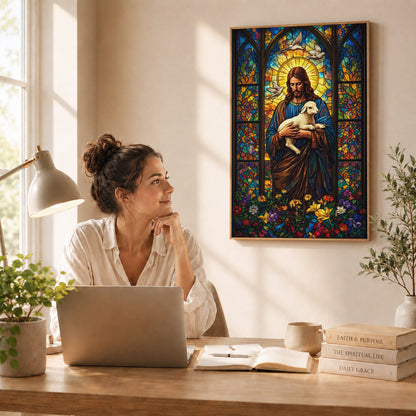 The Good Shepherd – Stained Glass Jesus Wall Art Poster/Canvas