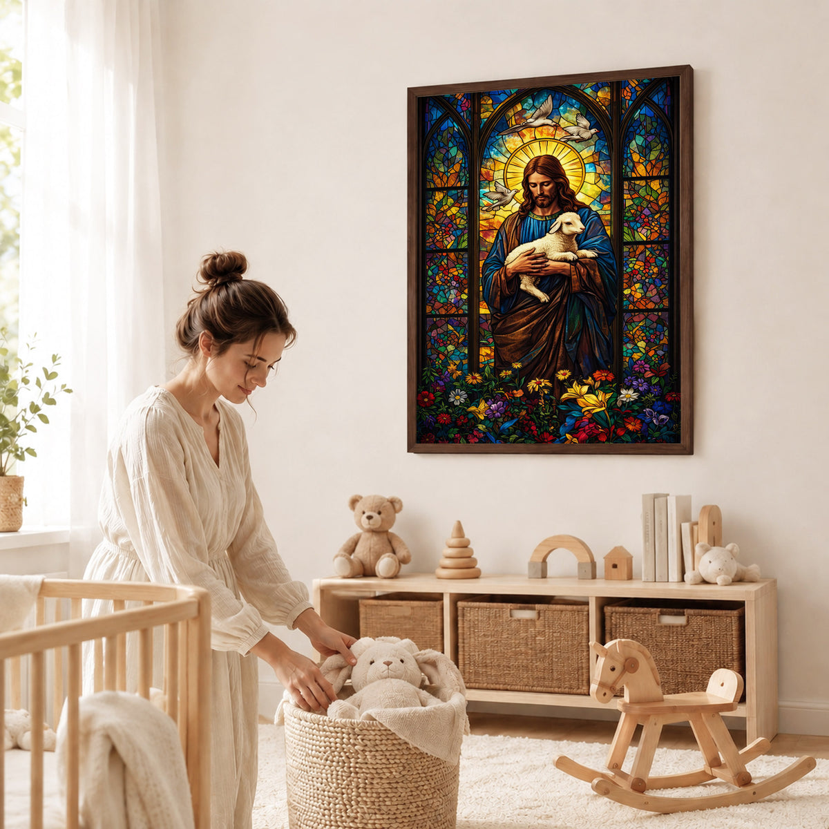 The Good Shepherd – Stained Glass Jesus Wall Art Poster/Canvas