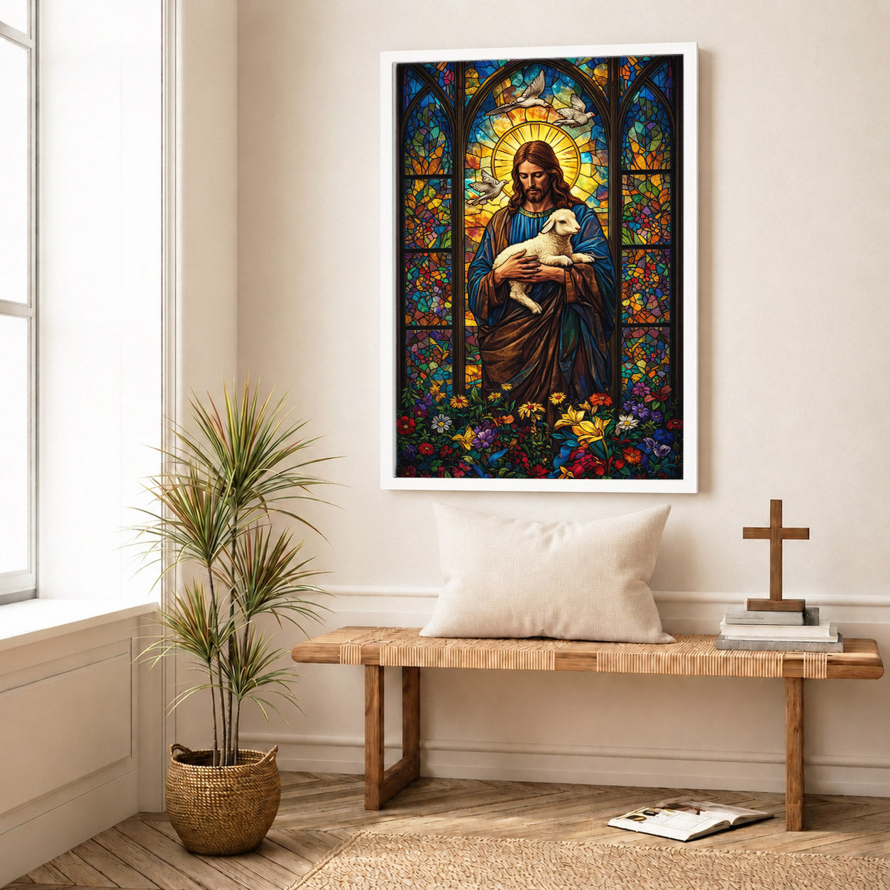 The Good Shepherd – Stained Glass Jesus Wall Art Poster/Canvas