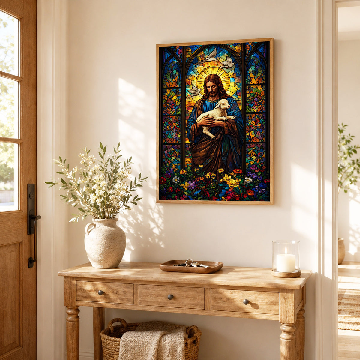 The Good Shepherd – Stained Glass Jesus Wall Art Poster/Canvas