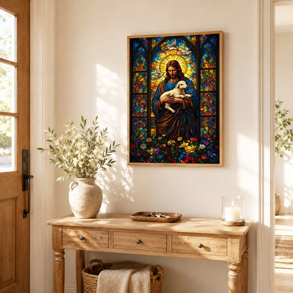 The Good Shepherd – Stained Glass Jesus Wall Art Poster/Canvas