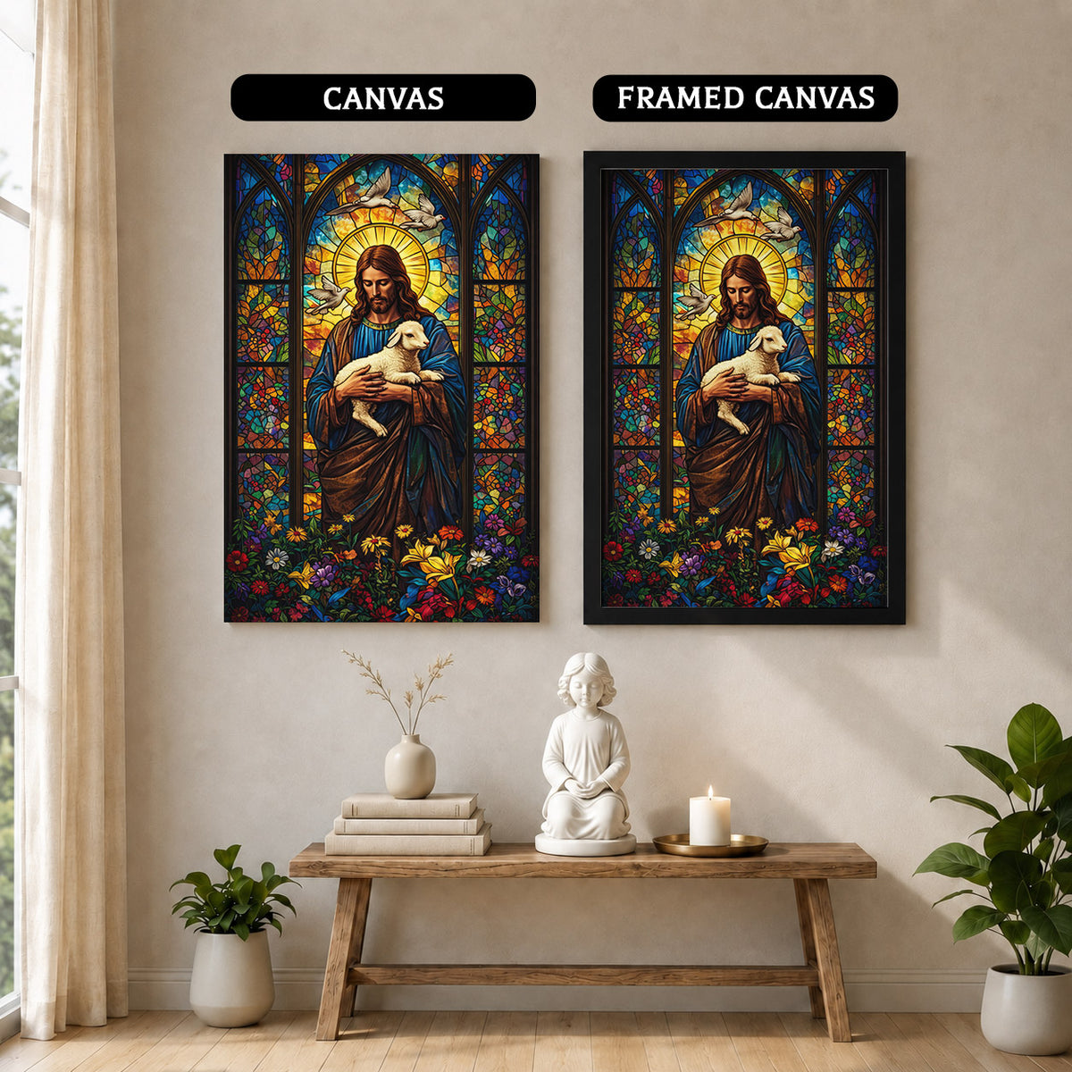 The Good Shepherd – Stained Glass Jesus Wall Art Poster/Canvas