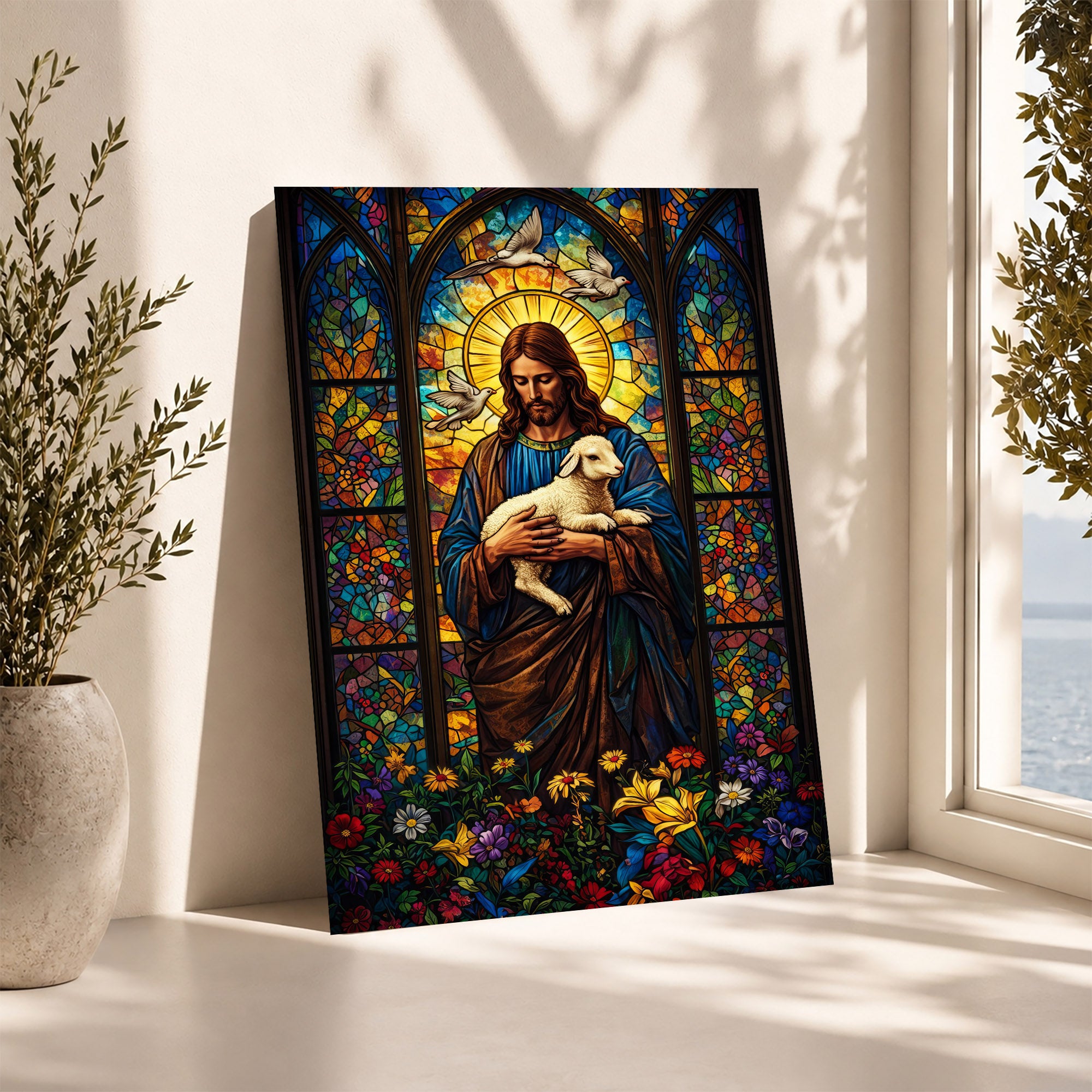 The Good Shepherd – Stained Glass Jesus Wall Art Poster/Canvas