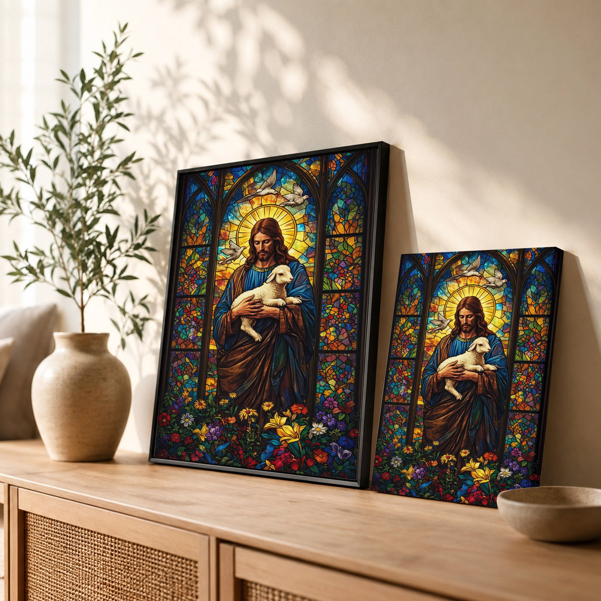 The Good Shepherd – Stained Glass Jesus Wall Art Poster/Canvas