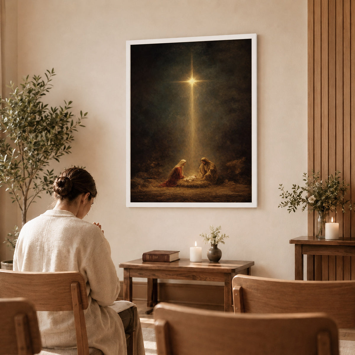 Holy Night – Nativity Light Wall Art Poster/Canvas