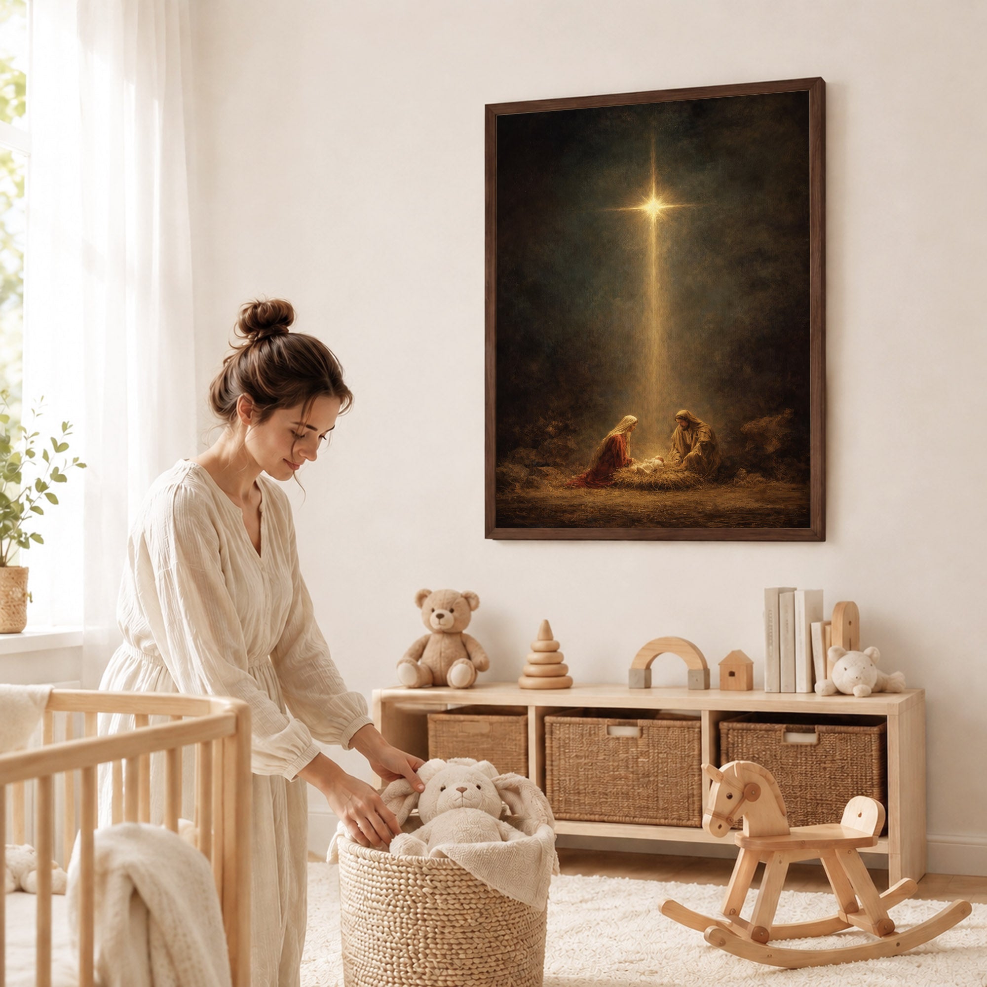 Holy Night – Nativity Light Wall Art Poster/Canvas