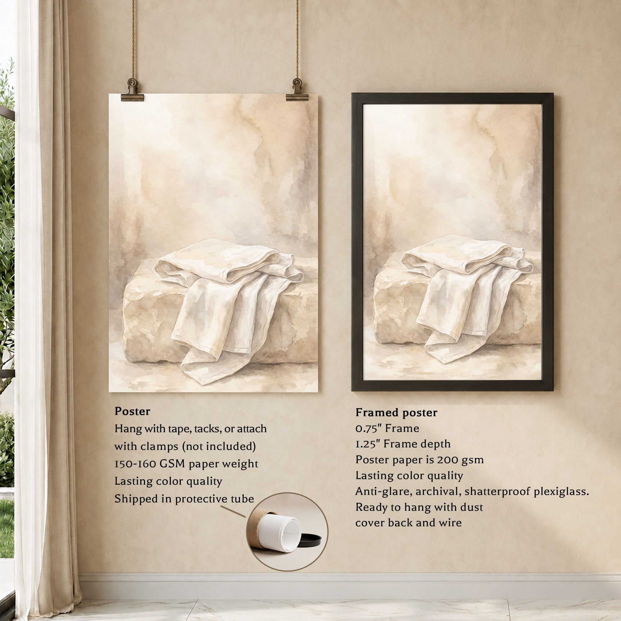Empty Tomb Linen Cloth Christian Wall Art Poster/Canvas