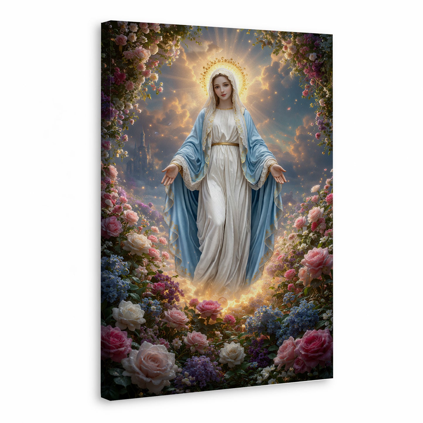 Blessed Virgin Mary Floral Christian Wall Art – Victory of Resurrection Wall Art Poster/Canvas
