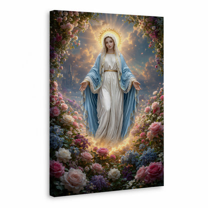 Blessed Virgin Mary Floral Christian Wall Art – Victory of Resurrection Wall Art Poster/Canvas