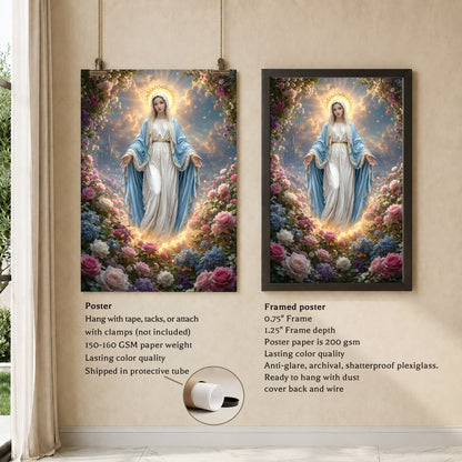 Blessed Virgin Mary Floral Christian Wall Art – Victory of Resurrection Wall Art Poster/Canvas