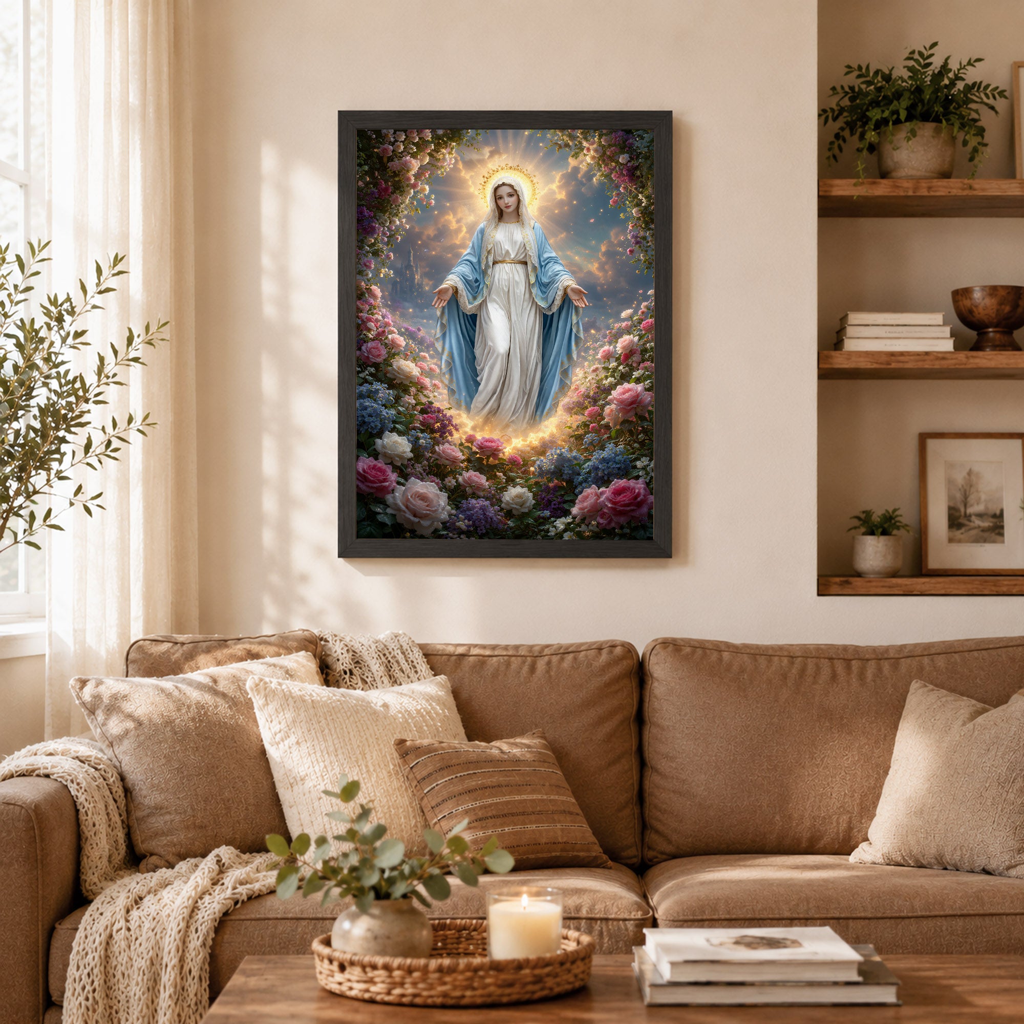 Blessed Virgin Mary Floral Christian Wall Art – Victory of Resurrection Wall Art Poster/Canvas