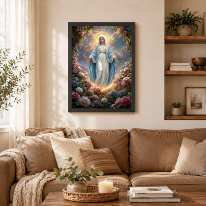 Blessed Virgin Mary Floral Christian Wall Art – Victory of Resurrection Wall Art Poster/Canvas
