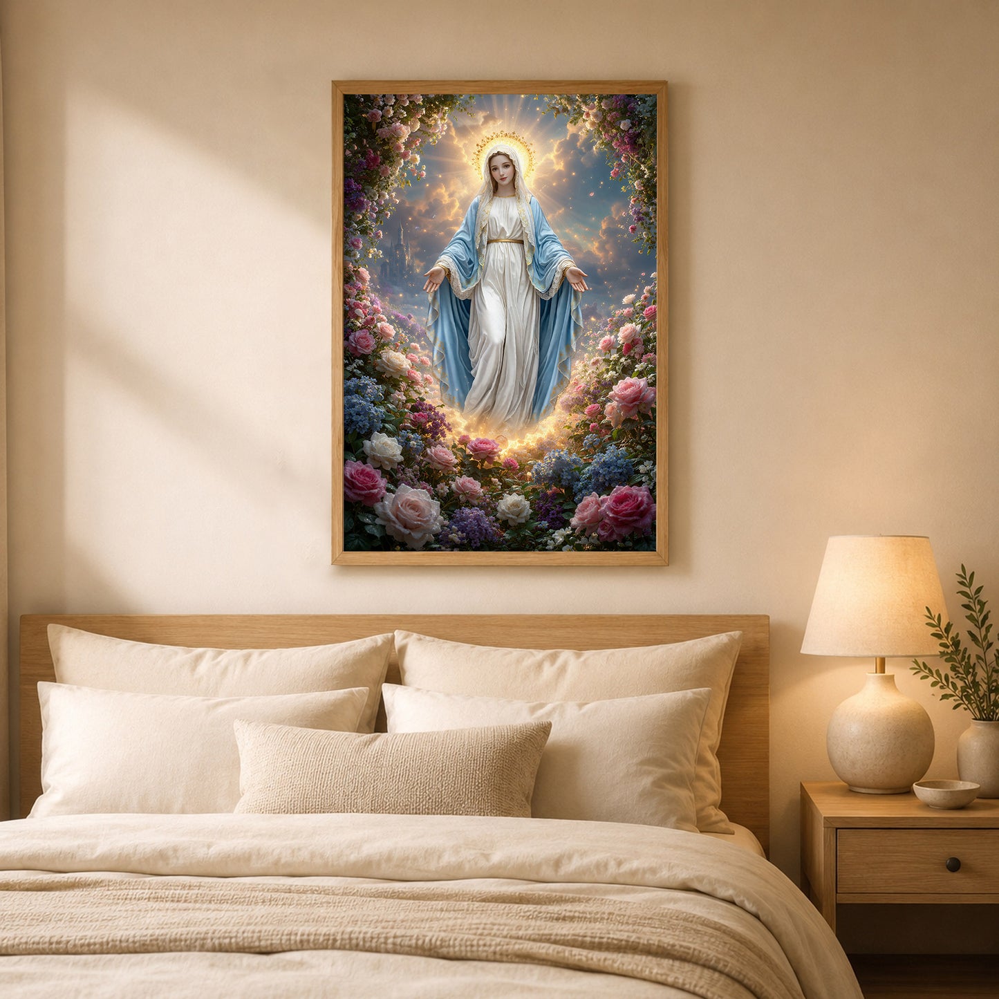 Blessed Virgin Mary Floral Christian Wall Art – Victory of Resurrection Wall Art Poster/Canvas