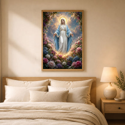 Blessed Virgin Mary Floral Christian Wall Art – Victory of Resurrection Wall Art Poster/Canvas