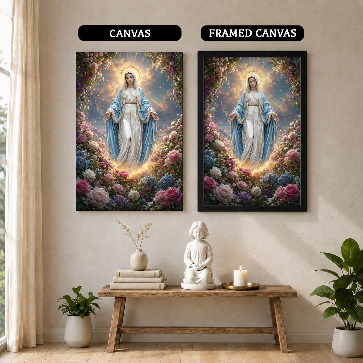 Blessed Virgin Mary Floral Christian Wall Art – Victory of Resurrection Wall Art Poster/Canvas