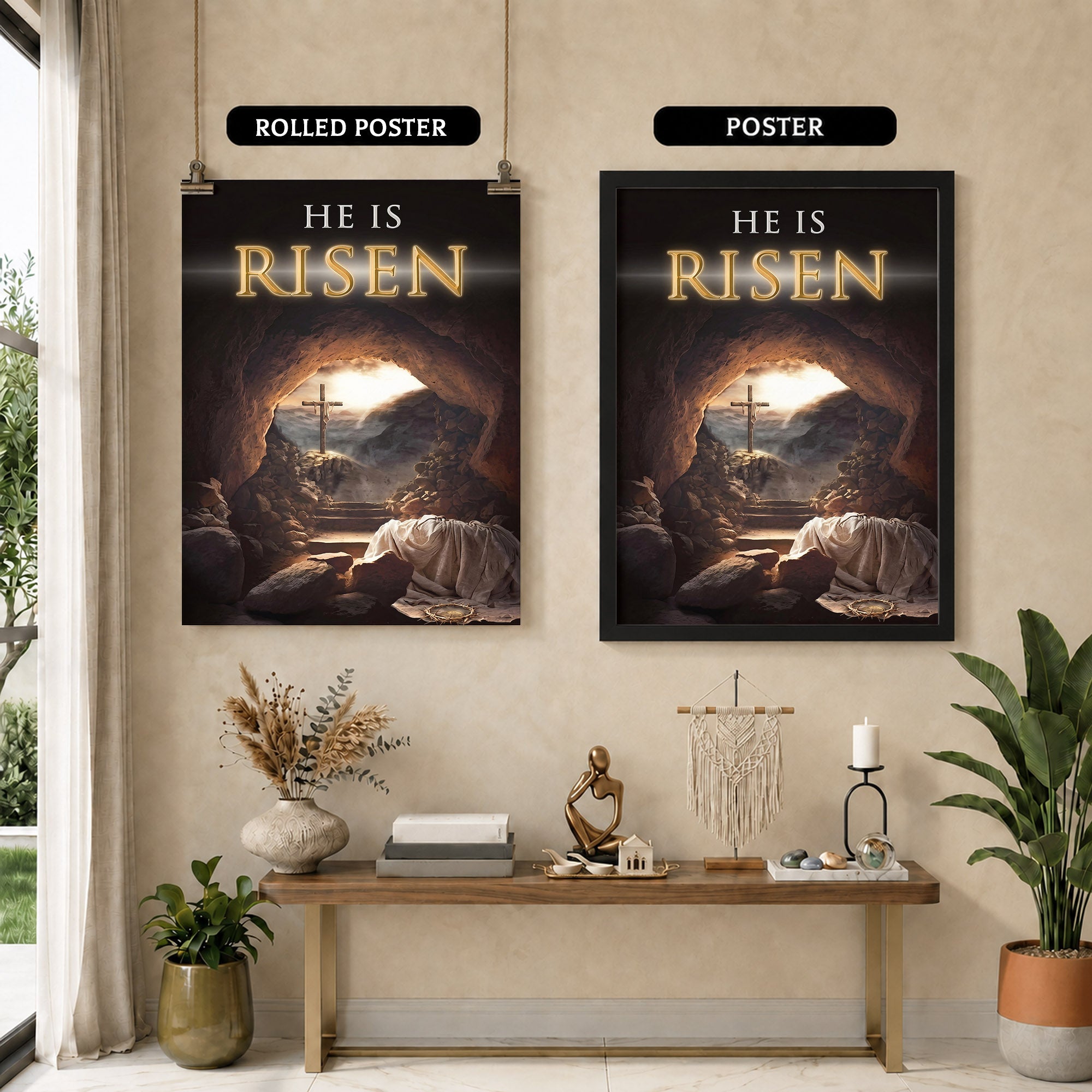 He Is Risen Empty Tomb Christian Wall Art – Victory of Resurrection Wall Art Poster/Canvas