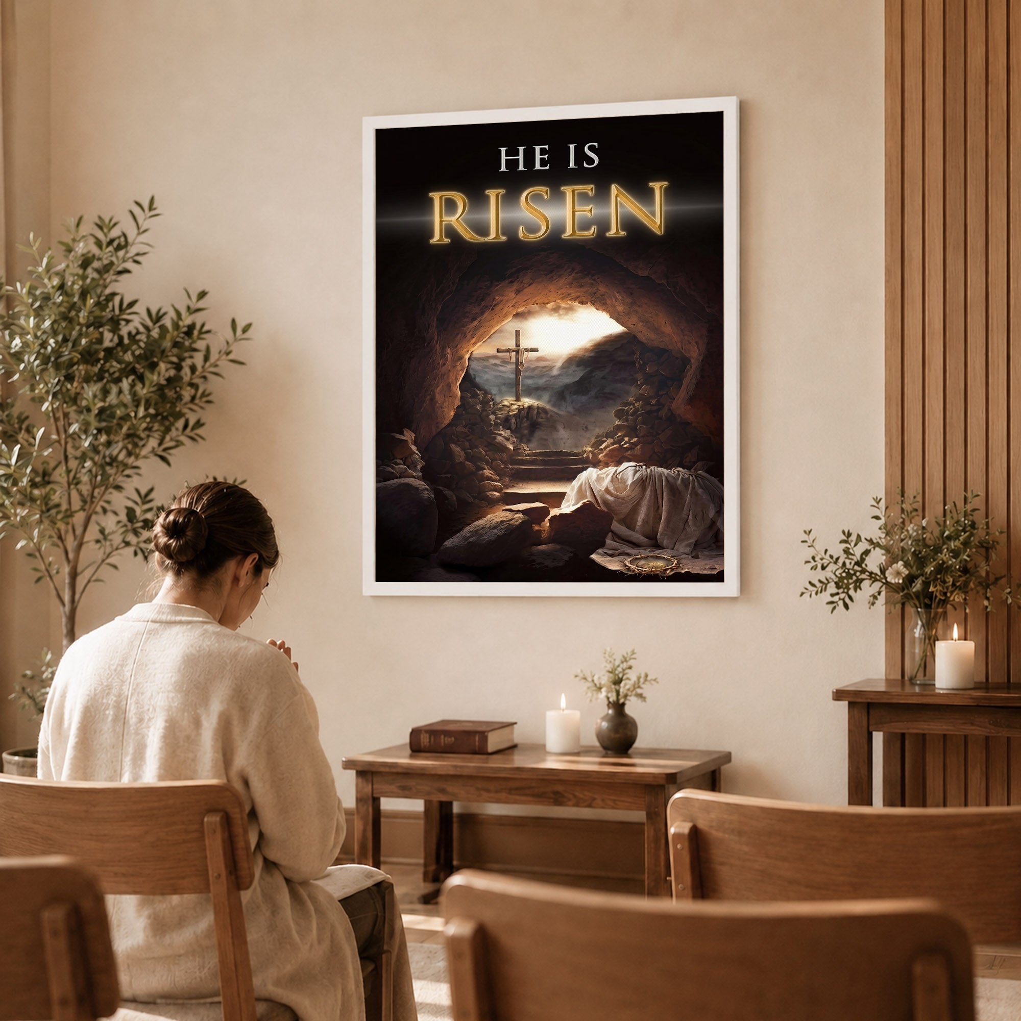 He Is Risen Empty Tomb Christian Wall Art – Victory of Resurrection Wall Art Poster/Canvas