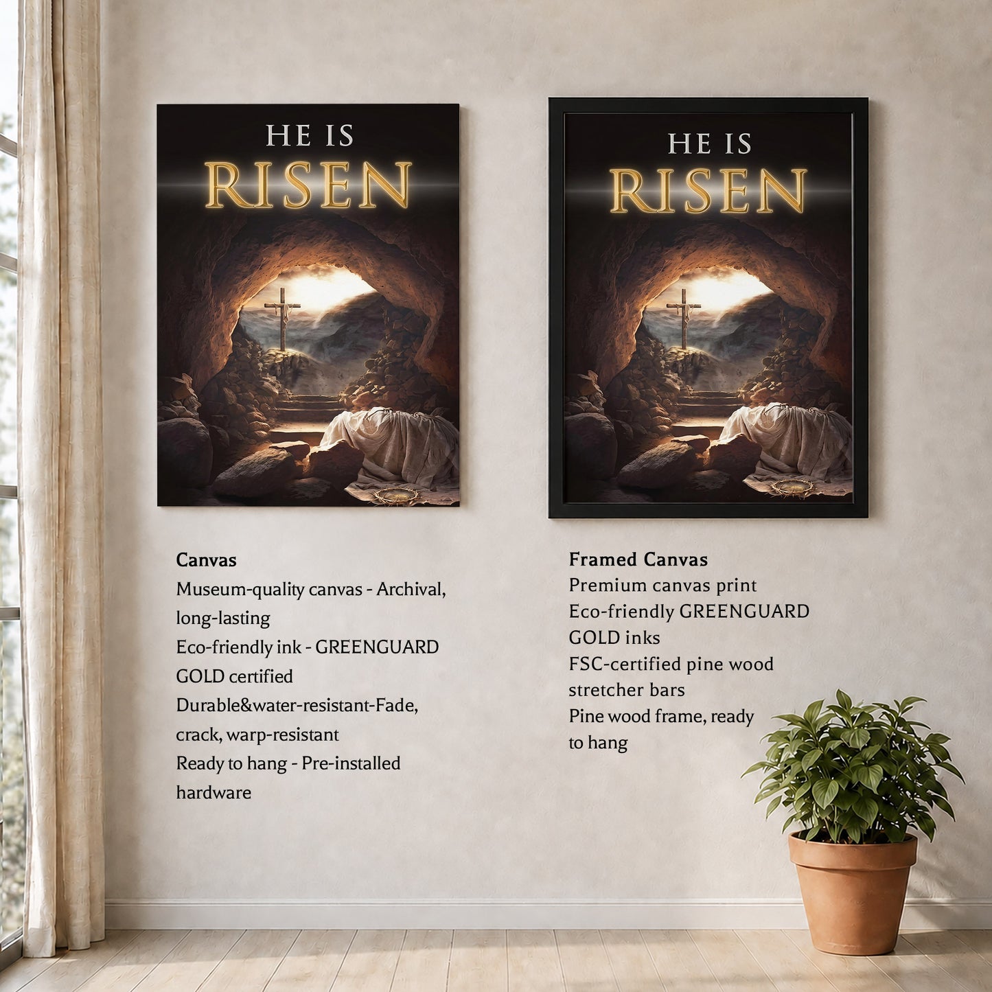 He Is Risen Empty Tomb Christian Wall Art – Victory of Resurrection Wall Art Poster/Canvas