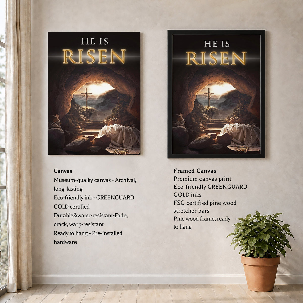 He Is Risen Empty Tomb Christian Wall Art – Victory of Resurrection Wall Art Poster/Canvas
