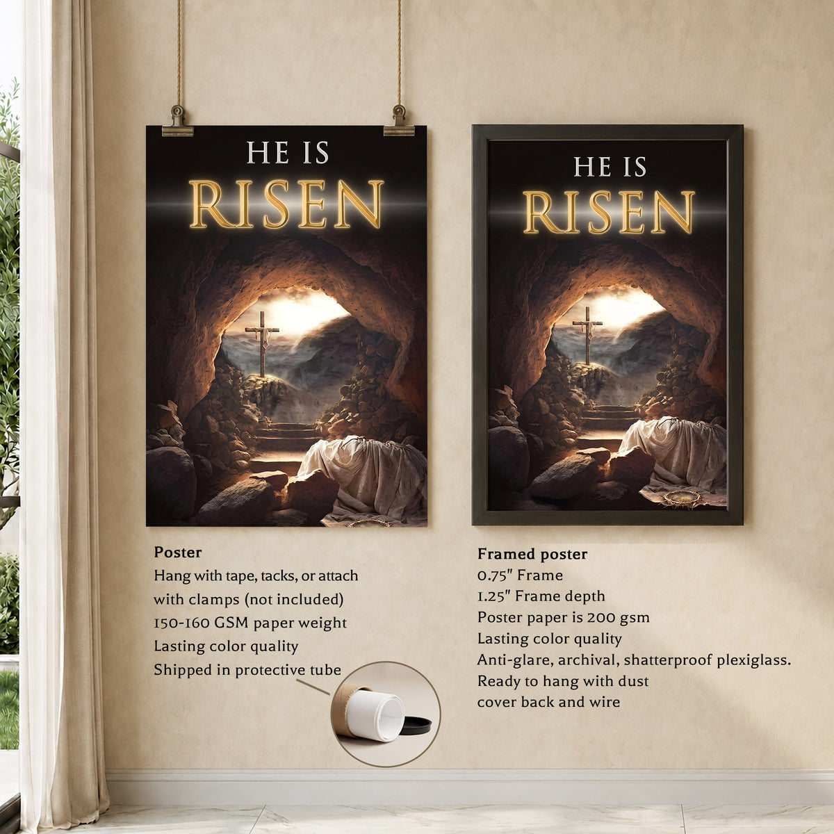 He Is Risen Empty Tomb Christian Wall Art – Victory of Resurrection Wall Art Poster/Canvas