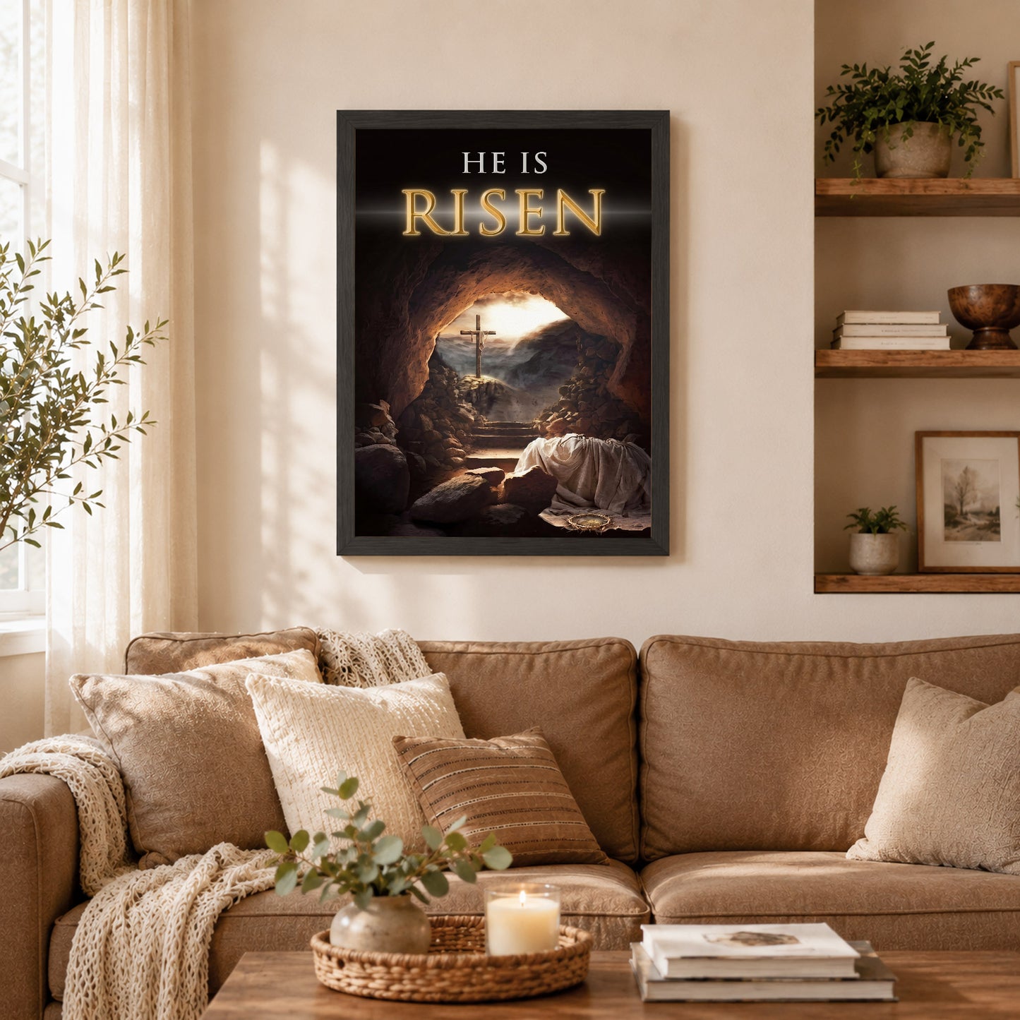 He Is Risen Empty Tomb Christian Wall Art – Victory of Resurrection Wall Art Poster/Canvas