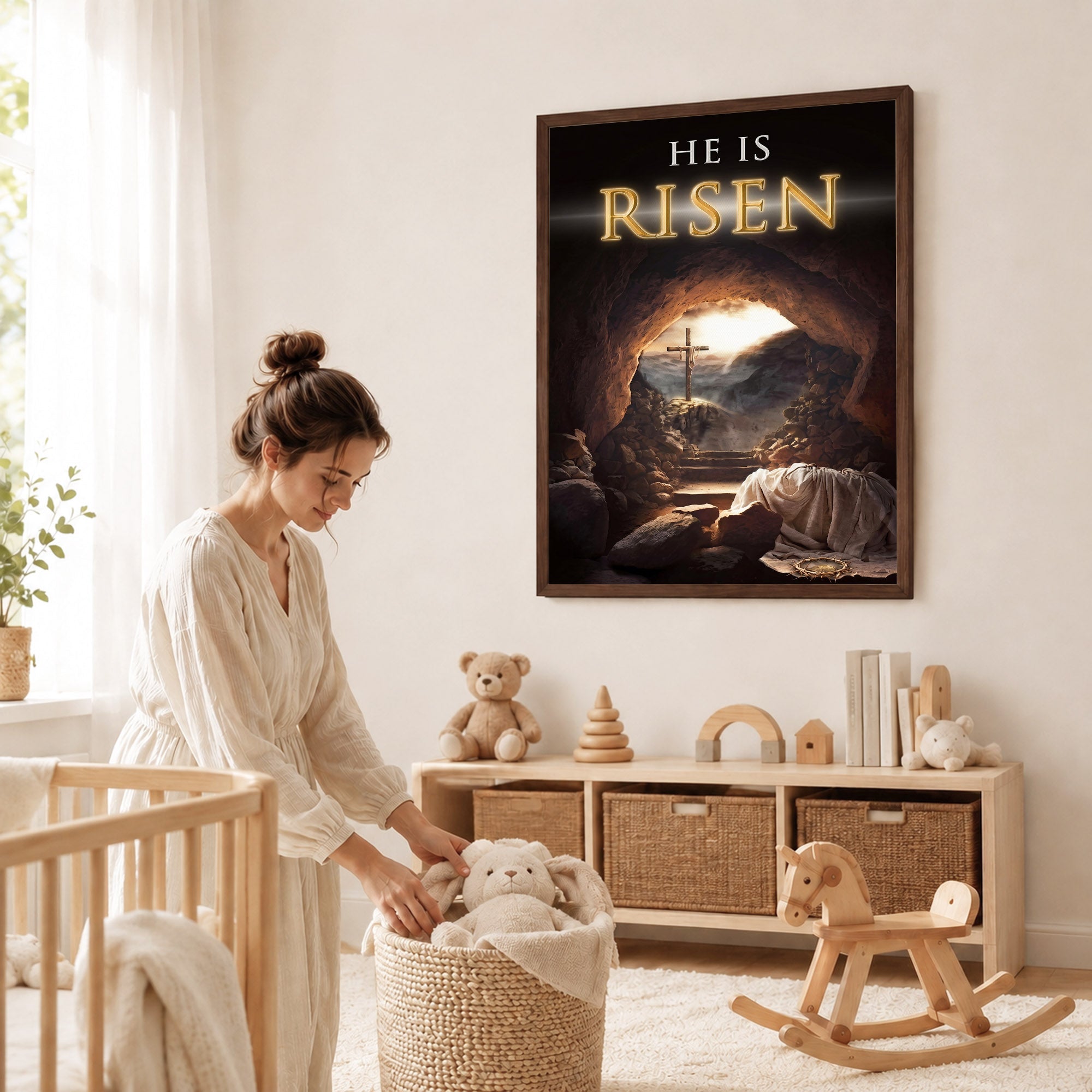 He Is Risen Empty Tomb Christian Wall Art – Victory of Resurrection Wall Art Poster/Canvas